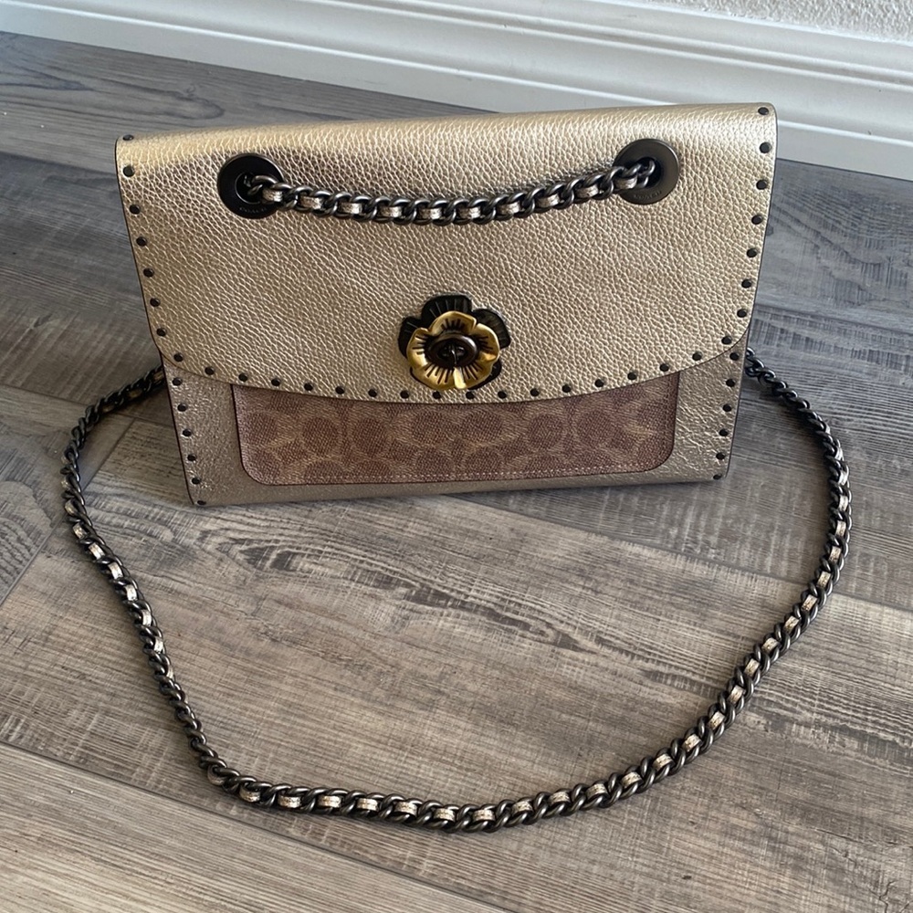 Coach Parker Rivets Metallic Snakeskin Detail Bag